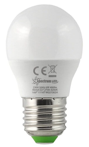 Żarówka LED E27 6W kula biała ciepła
