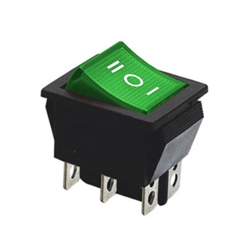 Przełącznik RS203-6C3G, 250V/15A podświetlany, zielony, ON-OFF-ON