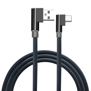 Kabel USB wtyk A - wtyk typ C, 1m, kątowy, czarny