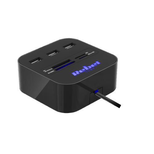 Hub USB 2.0, 3-portowy z czytnikiem kart MS/SD/M2/Micro SD, REBEL