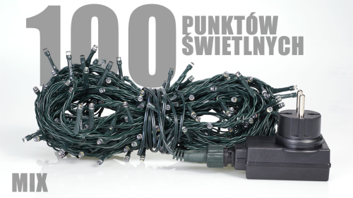 Lampki choinkowe 100 LED multikolor, zewnętrzne, IP44, 3W, programator