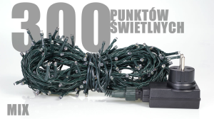 Lampki choinkowe 300 LED multikolor, zewnętrzne, IP44, 5,5W, programator