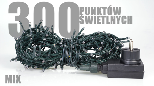 Lampki choinkowe 300 LED multikolor, zewnętrzne, IP44, 5,5W, programator