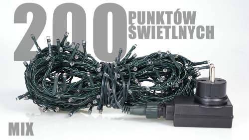 Lampki choinkowe 200 LED multikolor, zewnętrzne, IP44, 3,2W