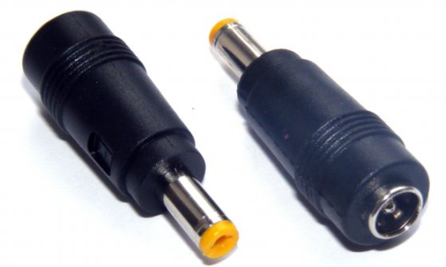 Redukcja DC gniazdo 2,1x5,5mm -> wtyk 1,7x4,8mm, żółty