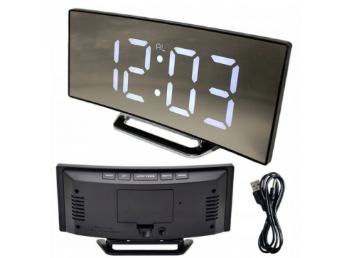 Budzik - zegar cyfrowy LED biały DT-6507, czarna obudowa