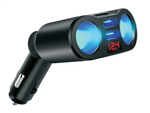 Rozgałęźnik zapalniczki -> 2 gniazda + 2 USB 3,1A z woltomierzem M274