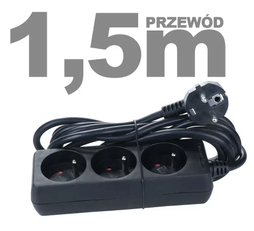 Przedłużacz sieciowy 3 gniazdowy 1,5m uziemienie czarny