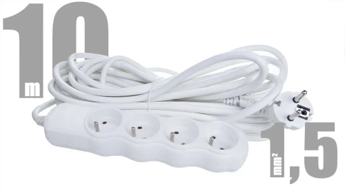Przedłużacz sieciowy 4 gniazda, 10m, kabel 3x1,5