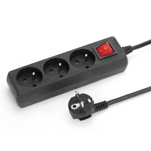 Przedłużacz sieciowy 3 gniazda 1,5m wyłącznik czarny