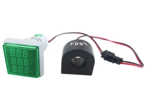 Woltomierz, amperomierz, częstotliwościomierz LED 31x31 zielony 50-380V