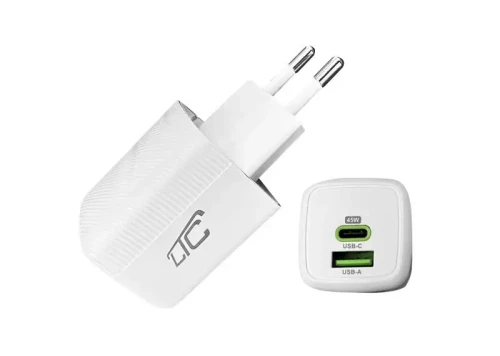Ładowarka sieciowa USB + USB-C 45W biała