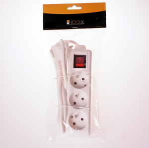 Przedłużacz sieciowy 3 gniazda 1,5m, wyłącznik, biały LIBOX