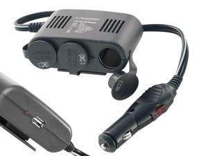 Rozgałęźnik zapalniczki wtyk/3 gniazda z kablem + USB 1A HEAVY DUTY