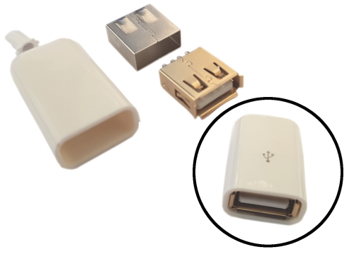 Gniazdo USB A złocone, na kabel, z osłoną, białe