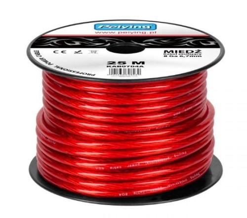 Kabel 8GA 6,7mm Cu czerwony przekrój 8,31mm2