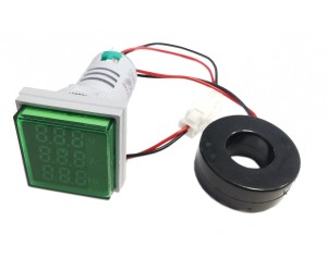 Woltomierz, amperomierz, czętotliwościomierz LED 31x31mm zielony