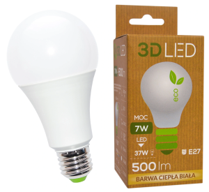 Żarówka LED E27 7W 3D biała ciepła