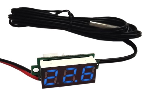 Miernik temperatury LED 4-28V, -50-125C, niebieski