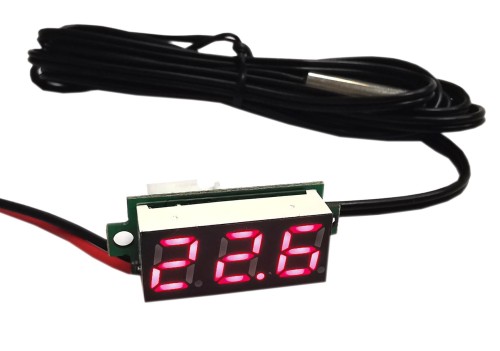 Miernik temperatury LED 4-28V, -50-125C, czerwony